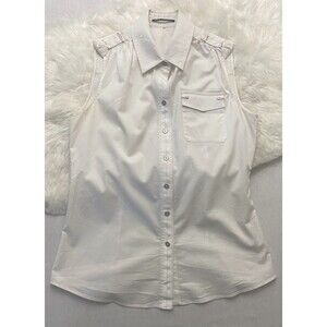 Elie Tahari Sz Small Cotton Blend Stretch White Sleeveless Grosgrain Trim Top